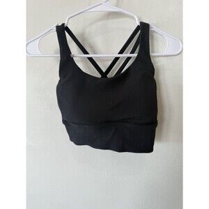 lululemon athletica Black Ribbed Strappy Longline Sports Bra